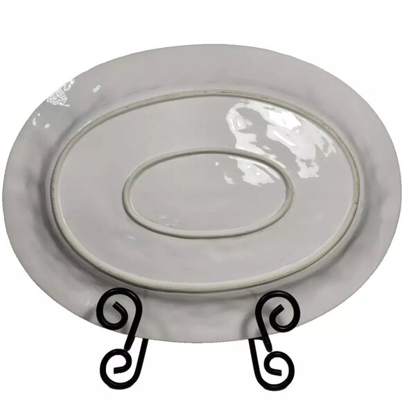 White Ceramic Embossed Oval Turkey Serving Platter Christmas Thanksgiving - Picture 3 of 5